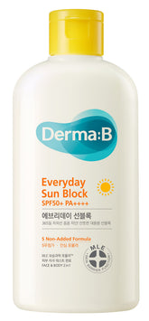 Derma B Everyday Sun Block bottle offering SPF50+ protection for face and body