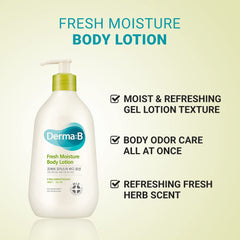 Derma B Fresh Moisture gel-lotion texture with cooling, non-sticky feel.