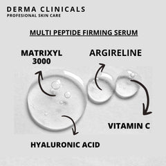 DERMA CLINICALS Vitamin C and Hyaluronic Acid serum in glass bottle for brightening and hydration.