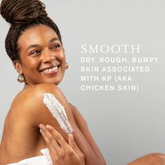 DERMAdoctor KP Bump Eraser lotion bottle demonstrates hydrating treatment for dry areas.