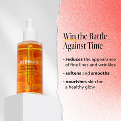 Derma E oil applied to neck with gentle strokes for smooth skin.