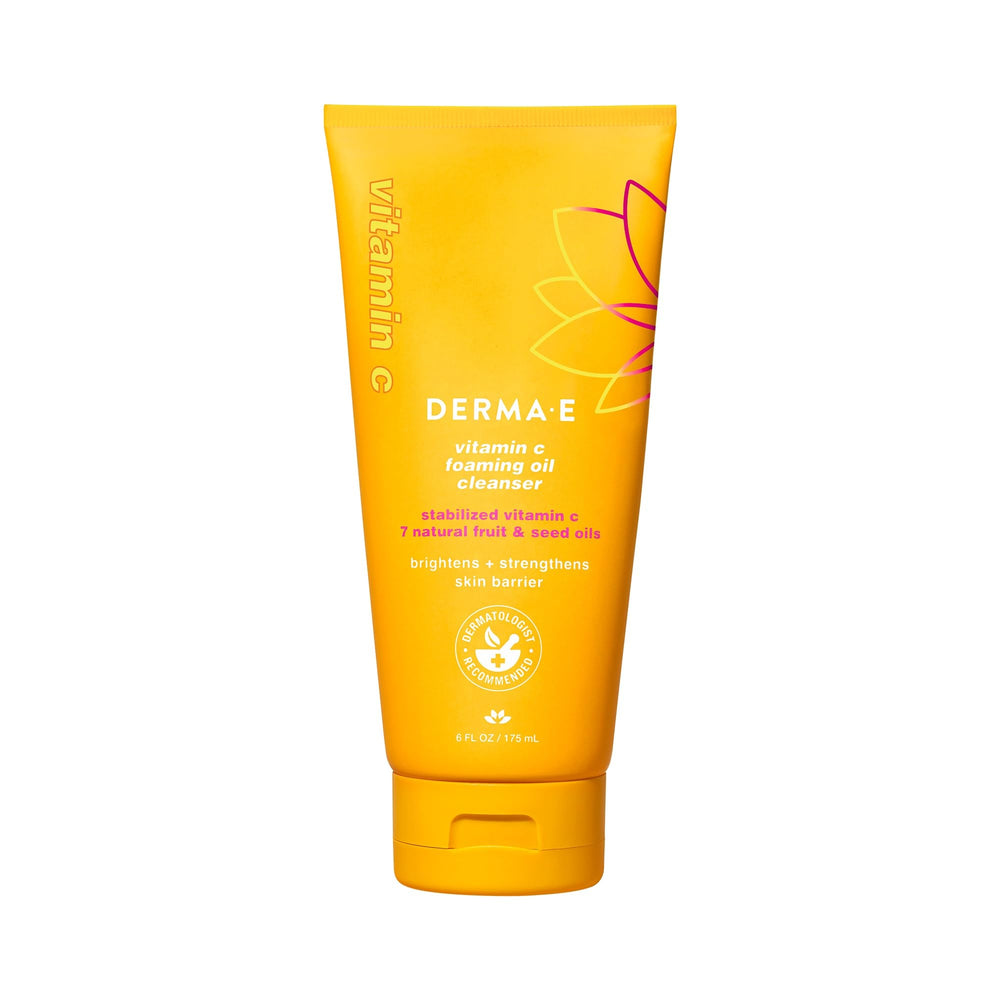Derma E Vitamin C Foaming Oil Cleanser bottle side view showing packaging and glow-ready formula