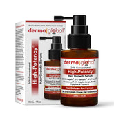 Derma Global High Potency Hair Growth Serum bottle on display for fuller-looking hair