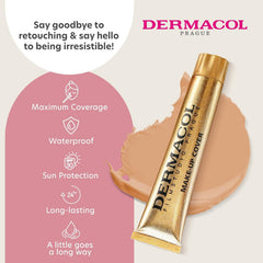 Dermacol 17-shade matte foundation range display highlighting diverse skin tones.