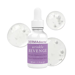 DERMAdoctor Serum Face Hyaluronic Application highlights deep hydration for dry, stressed skin.
