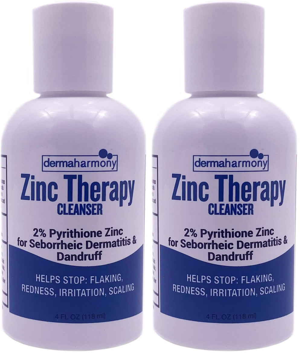 DermaHarmony 2% pyrithione zinc liquid cleanser bottle pour promotes easy, gentle cleansing.