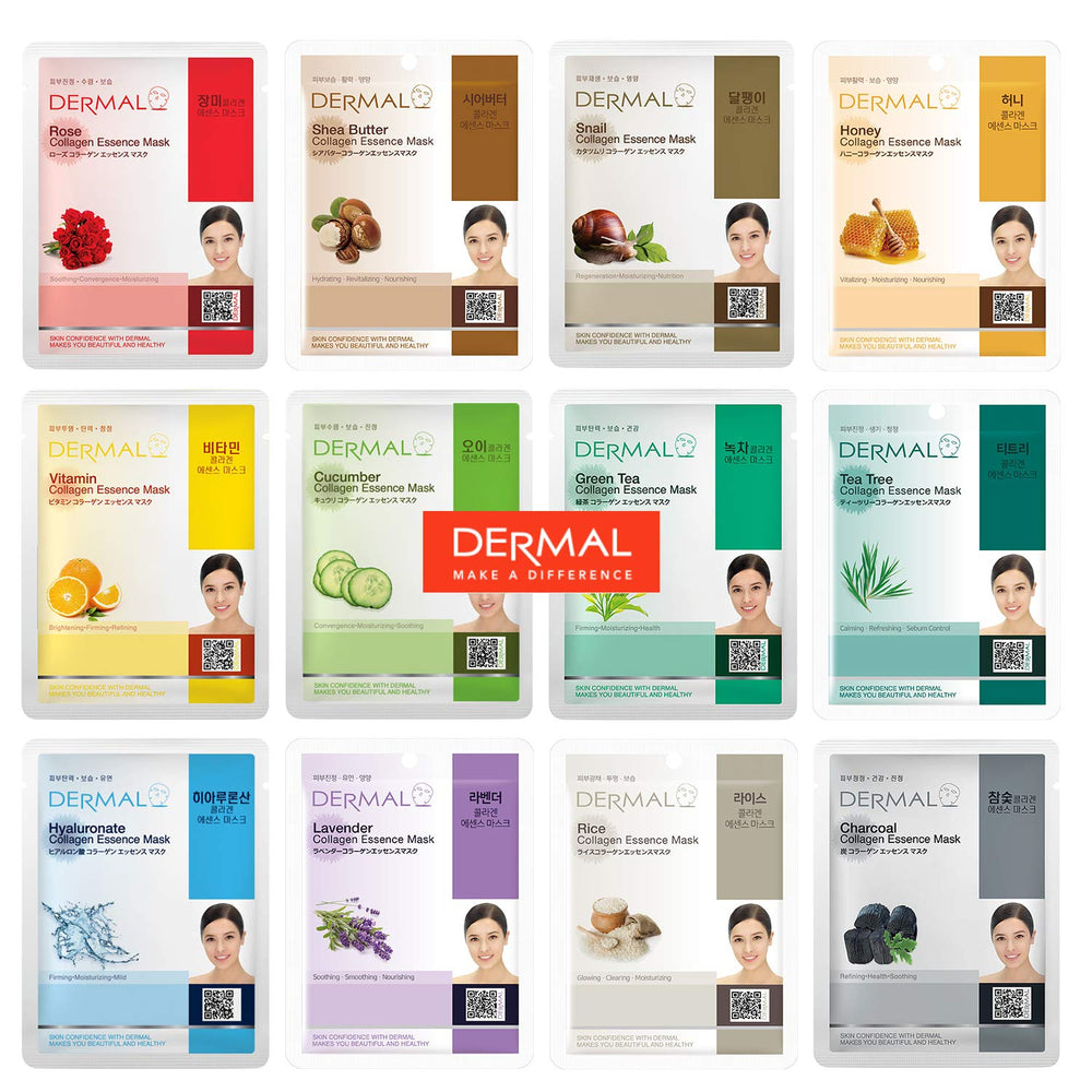 DERMAL 12-combo-pack box with Korean collagen masks for at-home hydration.