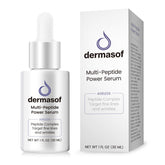 Dermasof Multi Peptide Power Serum bottle close-up highlights premium anti-aging formula.