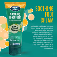 Dermatonics foot cream label close-up showcasing 10% urea and oats for hydration.