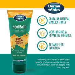 Dermatonics Manuka Honey Heel Cream application on heel softens dry skin.