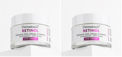 DERMATOUCH Retinol Eye Cream bottle close-up highlighting hydration texture.