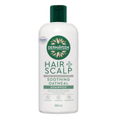 Dermaveen Oatmeal Shampoo 500ml bottle on bathroom shelf for daily scalp care.