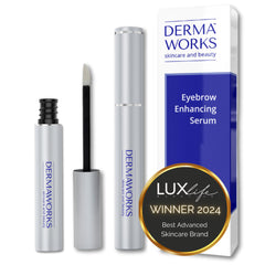 Dermaworks rapid brow growth serum bottle promotes fuller brows