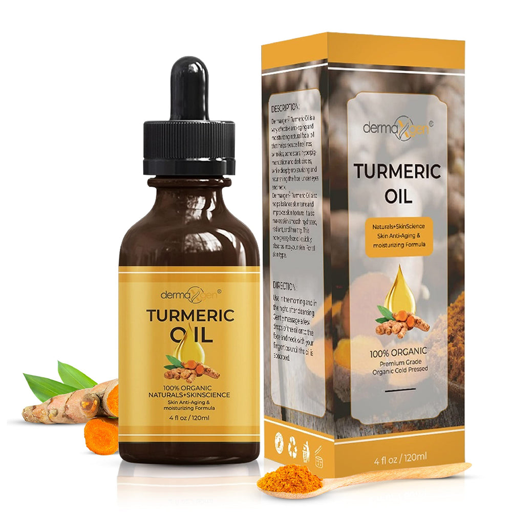 DERMAXGEN Turmeric Oil in amber bottle for rich hydration and glow