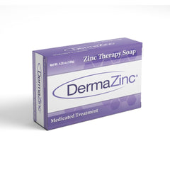 DermaZinc Therapy Soap bar close-up showing zinc-based formula for soothing skin.