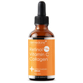 Dermedicine Retinol Vitamin C Collagen serum bottle highlights brightening and anti-aging benefits.