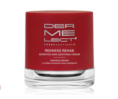 Dermelect Redness Rehab face cream jar demonstrates soothing, hydrating protection for sensitive skin.