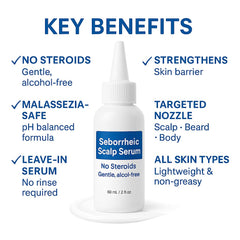 Dermgentle Seborrheic Scalp Serum texture close-up shows a light, fast-absorbing formula.