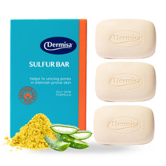 Dermisa sulfur bar with aloe vera product shot demonstrating cleansing for oily skin