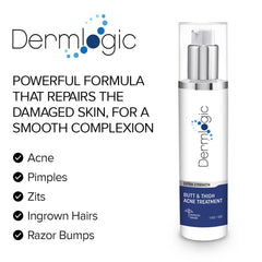 Dermlogic butt-thigh acne treatment ingredients blend highlighted for exfoliation