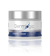 A close-up of Dermlogic Vitamin K Cream jar showing bruise relief and hydration.