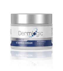 A close-up of Dermlogic Vitamin K Cream jar showing bruise relief and hydration.