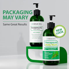 DERMOIA Tea Tree Oil Body Wash lather close-up highlights rich foam for daily washing.