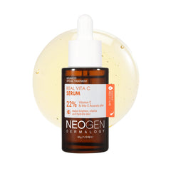 DERMALOGY by NEOGEN Real Vita C Serum bottle closeup shows brightening formula.
