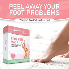 Dermora foot mask is applied on feet to exfoliate and soften.