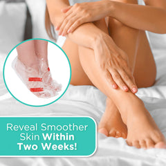 DERMORA Foot Peel Mask on feet in socks demonstrates easy at-home spa use