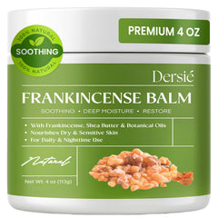 Dersie Frankincense Balm jar front shows 4 oz size for extended use