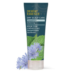 Desert Essence Dry Scalp Shampoo ingredients: inulin, tea tree oil, and manuka oils for scalp balance.