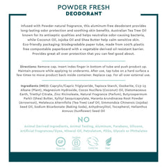 Desert Essence Tea Tree Oil ingredient highlights odor-control notes.