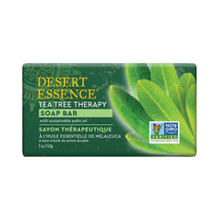 Desert Essence Tea Tree Therapy Soap Bar close-up reveals gentle cleansing for sensitive skin.