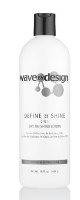 Design Essentials Define & Shine 2-N-1 bottle showing a lightweight finish for frizz control