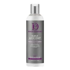 Design Essentials Kukui & Coconut Leave-In bottle for deep moisture on dry hair.