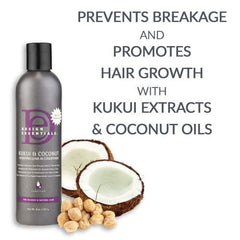 Design Essentials Kukui & Coconut Leave-In aids detangling and smoothness.