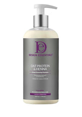 Design Essentials oat protein henna shampoo bottle, front view, clarifying buildup while preserving moisture