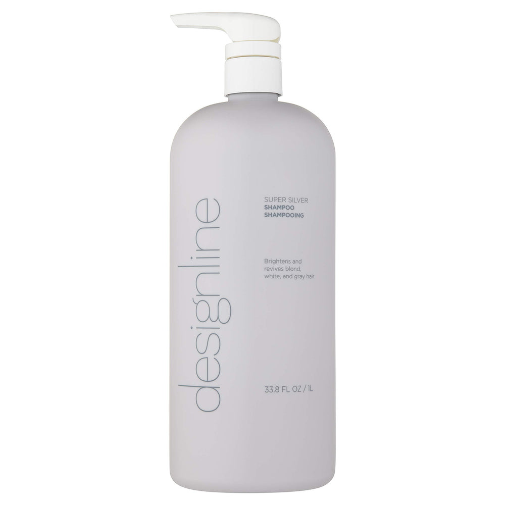 DESIGNLINE Super Silver Shampoo bottle front highlights color-safe moisture for blonde and gray hair.