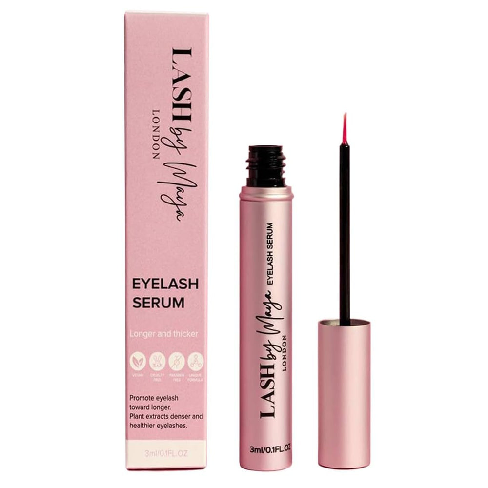 Detllou Lash by Maya Serum bottle close-up showing a gentle botanical formula for daily lash care.