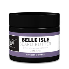 Detroit Grooming Co. beard butter Belle Isle bottle shows hydration for soft, itch-free beard.