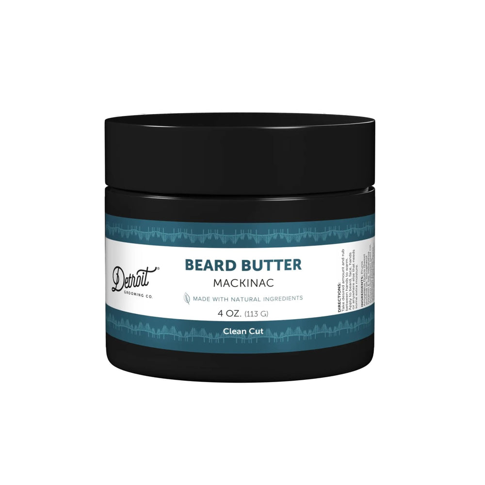 Detroit Grooming Co. beard butter packaging shows a premium jar for quick grooming