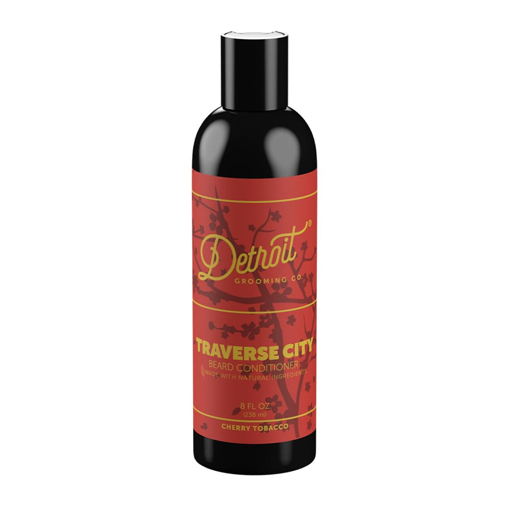 Detroit Grooming Co. beard conditioner bottle pour shows quick beard hydration