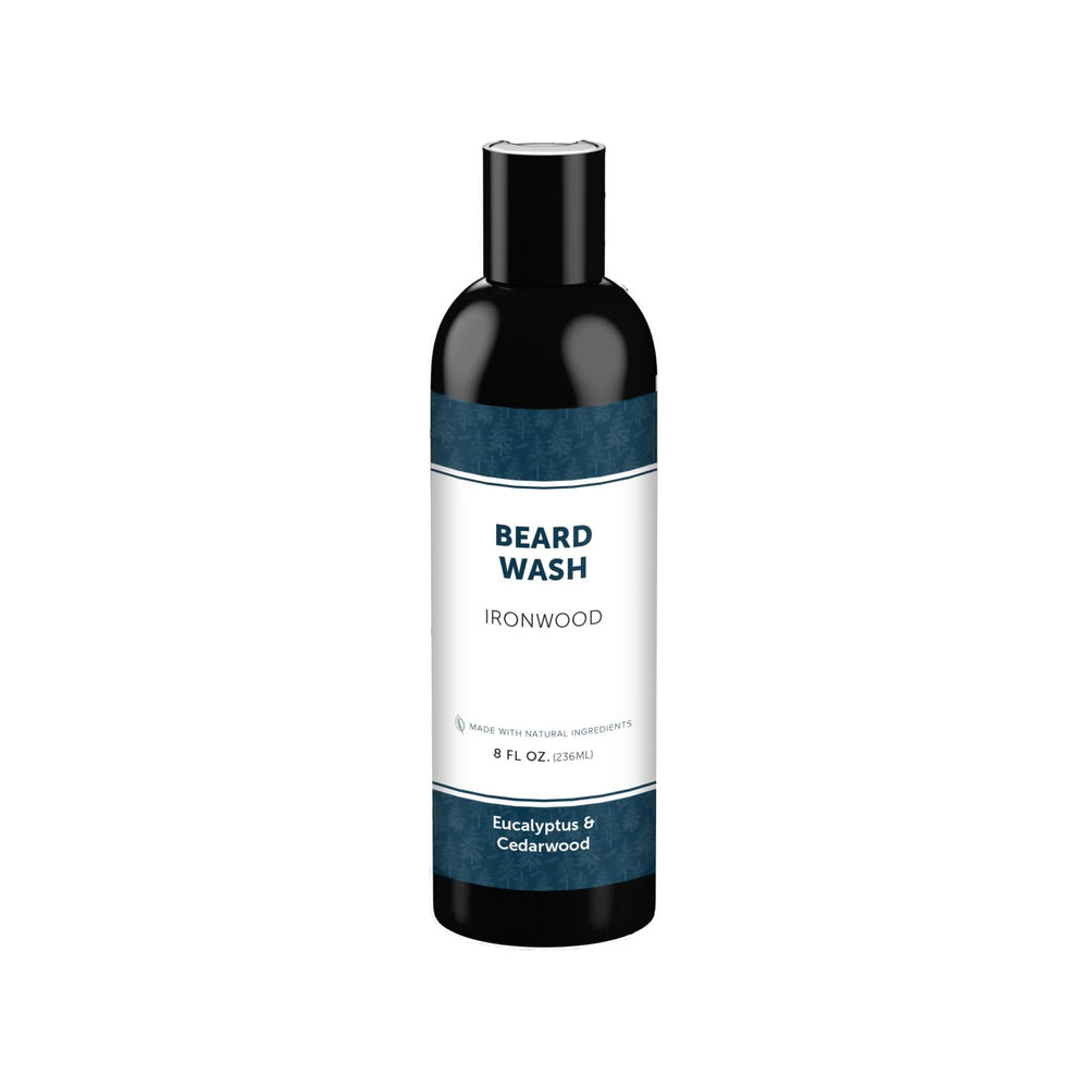 Detroit Grooming Co beard wash bottle on display shows deep cleansing.