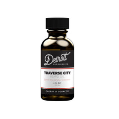 Detroit Grooming Co. Traverse City beard oil bottle provides deep hydration for beard and skin.