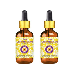 Deve Herbes Chaulmoogra Oil in amber bottle with dropper for precise dilution.