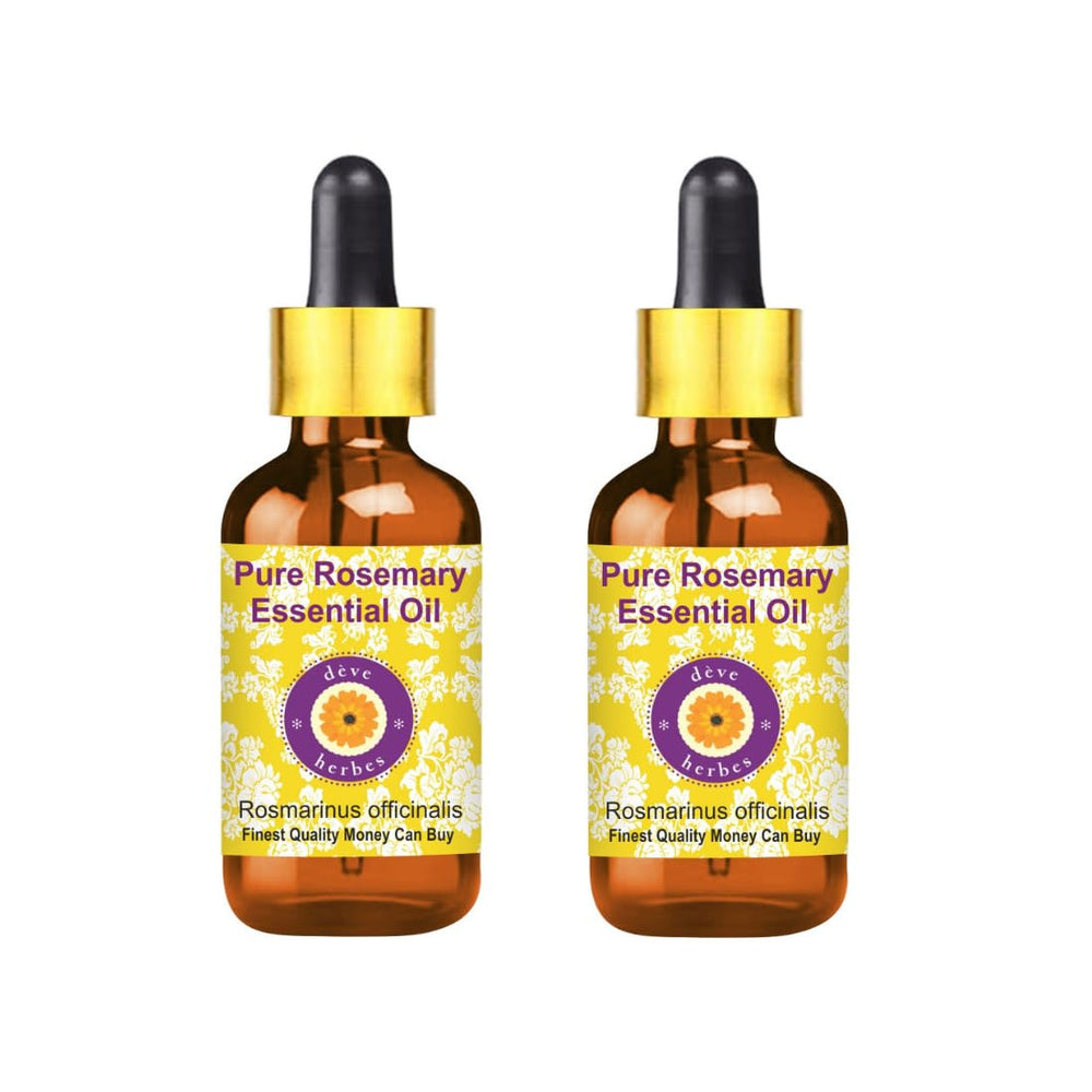 Deve Herbes Rosemary Essential Oil in amber bottle preserves potency for aromatherapy.