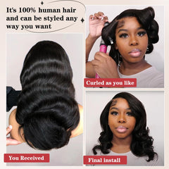 Devonia body wave bob wig texture appears soft and full