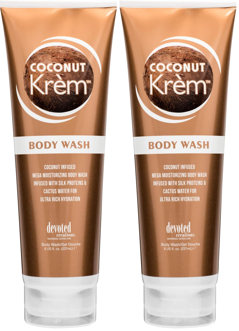Devoted Creations Coconut Krem Body Wash bottle in a 2-pack for rich hydration