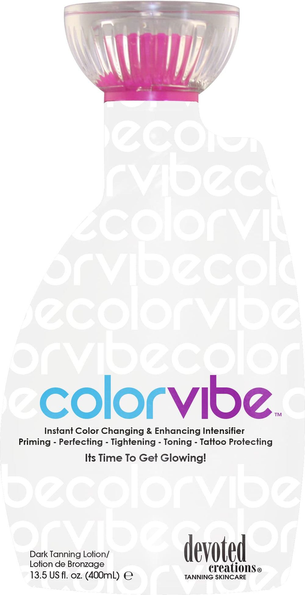 Devoted Creations Color Vibe bottle showing deep tan and fade protection.